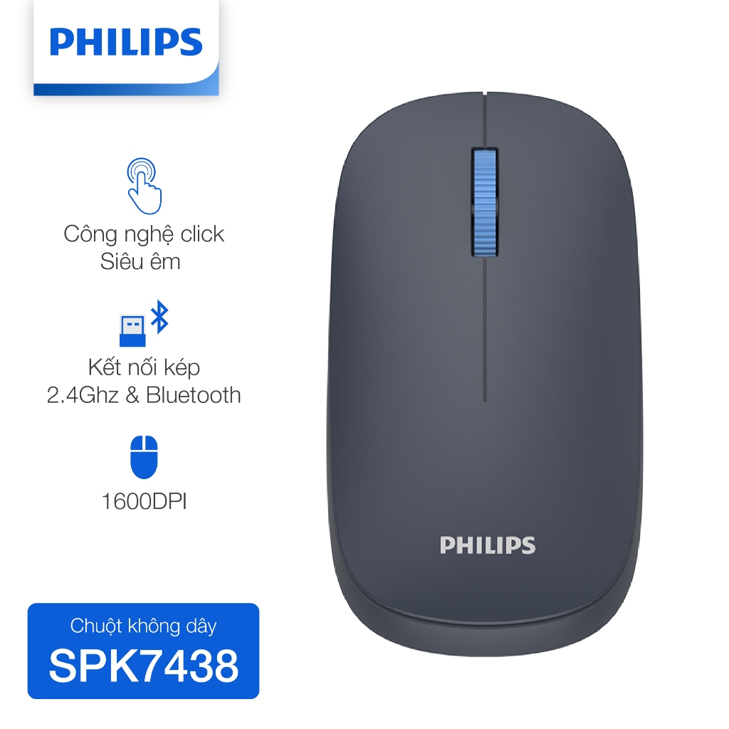 Chuột không dây Bluetooth Philips SPK7438 Chính Hãng – Kết nối kép Bluetooth & USB, pin siêu lâu