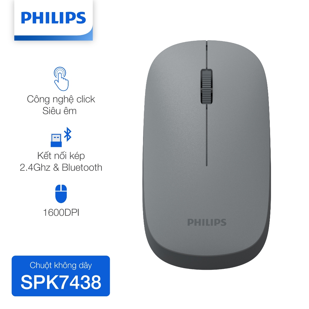 Chuột không dây Bluetooth Philips SPK7438 Chính Hãng – Kết nối kép Bluetooth & USB, pin siêu lâu