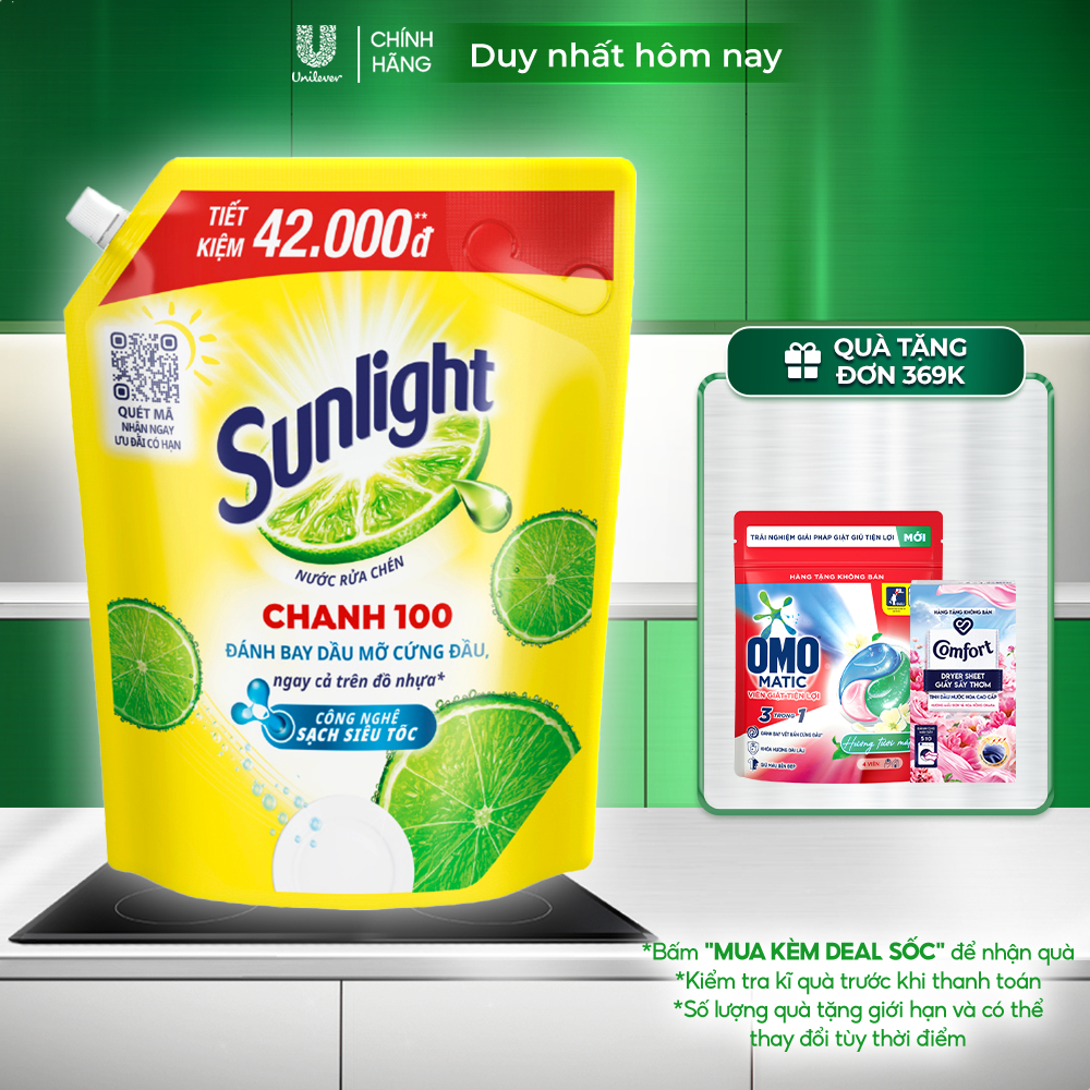 [Top Value] Nước Rửa Chén Bát Sunlight Chanh 100 Sạch Nhanh Xả Bọt Nhanh Rửa Sạch Dầu Mỡ 3-3.6kg