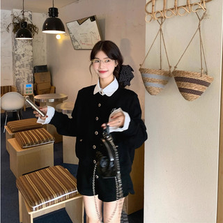 áo khoác len cardigan nữ đen áo có cổ mùa đông hàn quốc eleclassm