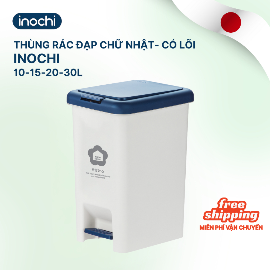 Thùng rác đạp chân chữ nhật Inochi - Hiro 10L/15L/20L/30L (loại kèm ruột) Nhiều màu sang trọng, tiện lợi cho gia đình,VP