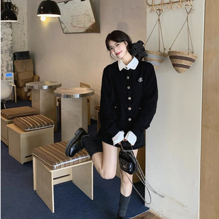 áo khoác len cardigan nữ đen áo có cổ mùa đông hàn quốc eleclassm
