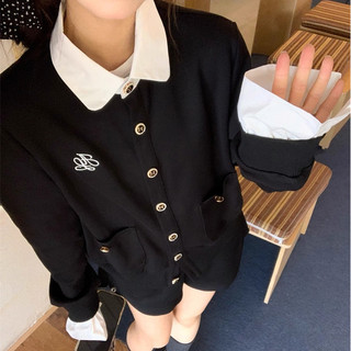 áo khoác len cardigan nữ đen áo có cổ mùa đông hàn quốc eleclassm