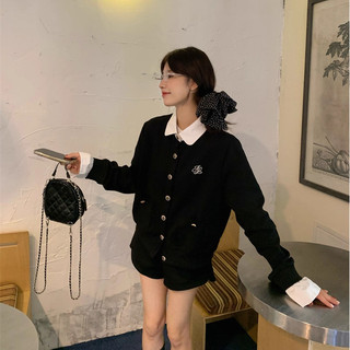 áo khoác len cardigan nữ đen áo có cổ mùa đông hàn quốc eleclassm