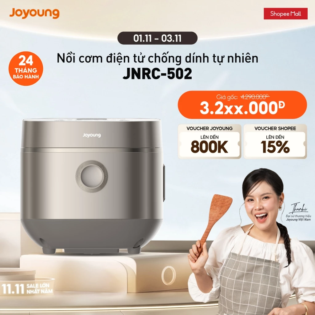Nồi cơm điện tử 1.8L Joyoung JNRC-502 | Chống dính tự nhiên | Công suất 860W