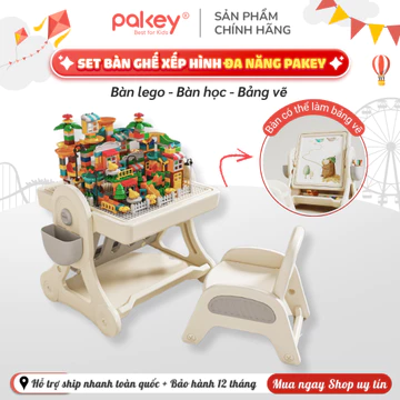 Bộ Bàn Ghế Lego Đa Năng Pakey, Set Bàn Chơi Xếp Hình Kèm 400 Chi Tiết Lego, Bàn Học, Bảng Vẽ Tiện Lợi Cho Bé