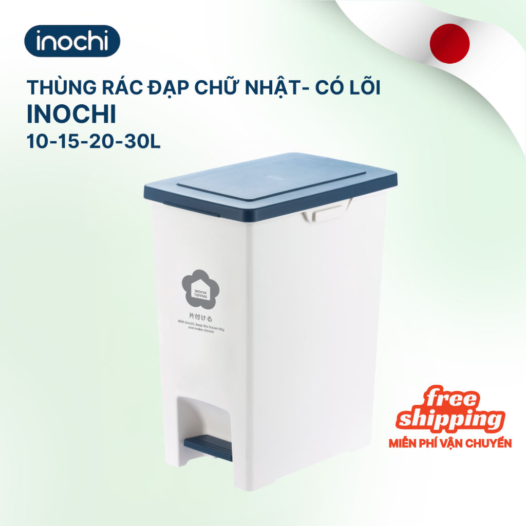 Thùng rác đạp chân chữ nhật 30L Inochi - nhựa cao cấp phù hợp sử dụng cho văn phòng, gia đình