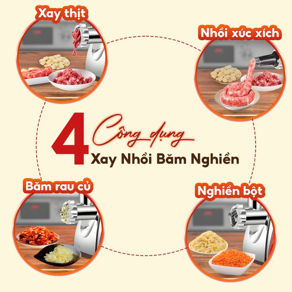 Máy Làm Xúc Xích Venko VK-MG2800 Công Suất 3000W Đa Năng Xay Nghiền Thịt Nhồi Xúc Xích Bảo Hành 12 Tháng