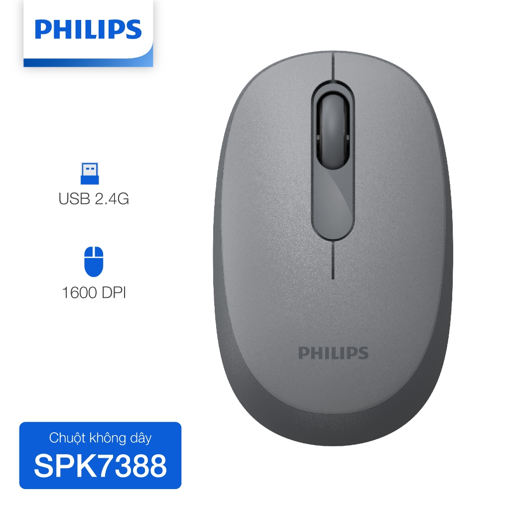 Chuột không dây Philips SPK7388 Chính Hãng – Kết nối 2.4GHz ổn định, pin lâu, thiết kế nhỏ gọn