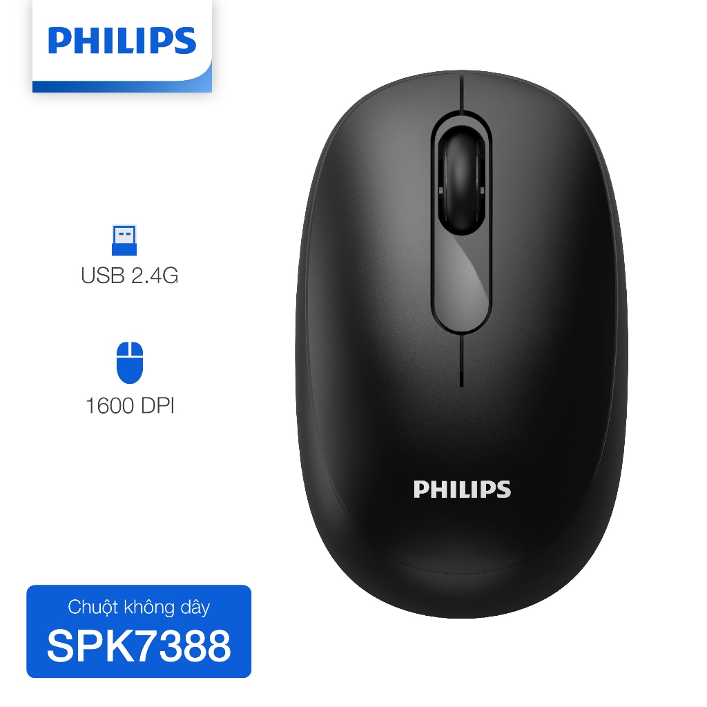 Chuột không dây Philips SPK7388 Chính Hãng – Kết nối 2.4GHz ổn định, pin lâu, thiết kế nhỏ gọn