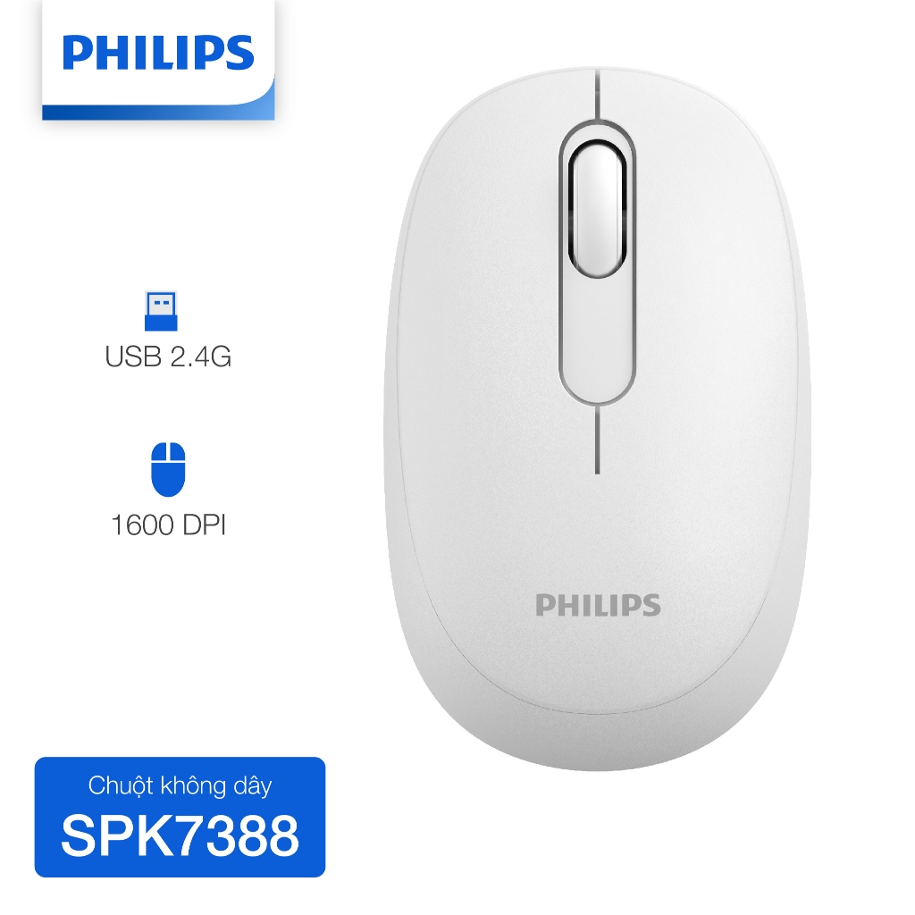 Chuột không dây Philips SPK7388 Chính Hãng – Kết nối 2.4GHz ổn định, pin lâu, thiết kế nhỏ gọn