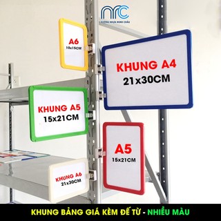 Khung bảng giá nam châm, khung kẹp nhựa kèm chân nam châm A4, A5, Khung ảnh nhiều màu - Lỗi 1 đổi 1