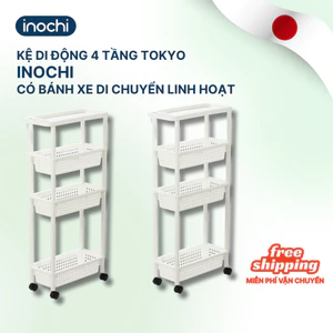 KỆ DI ĐỘNG 4 tầng có bánh xe đa năng Inochi Tokyo, màu Trắng/Ghi, tiện dụng cho nhà tắm, phòng khách