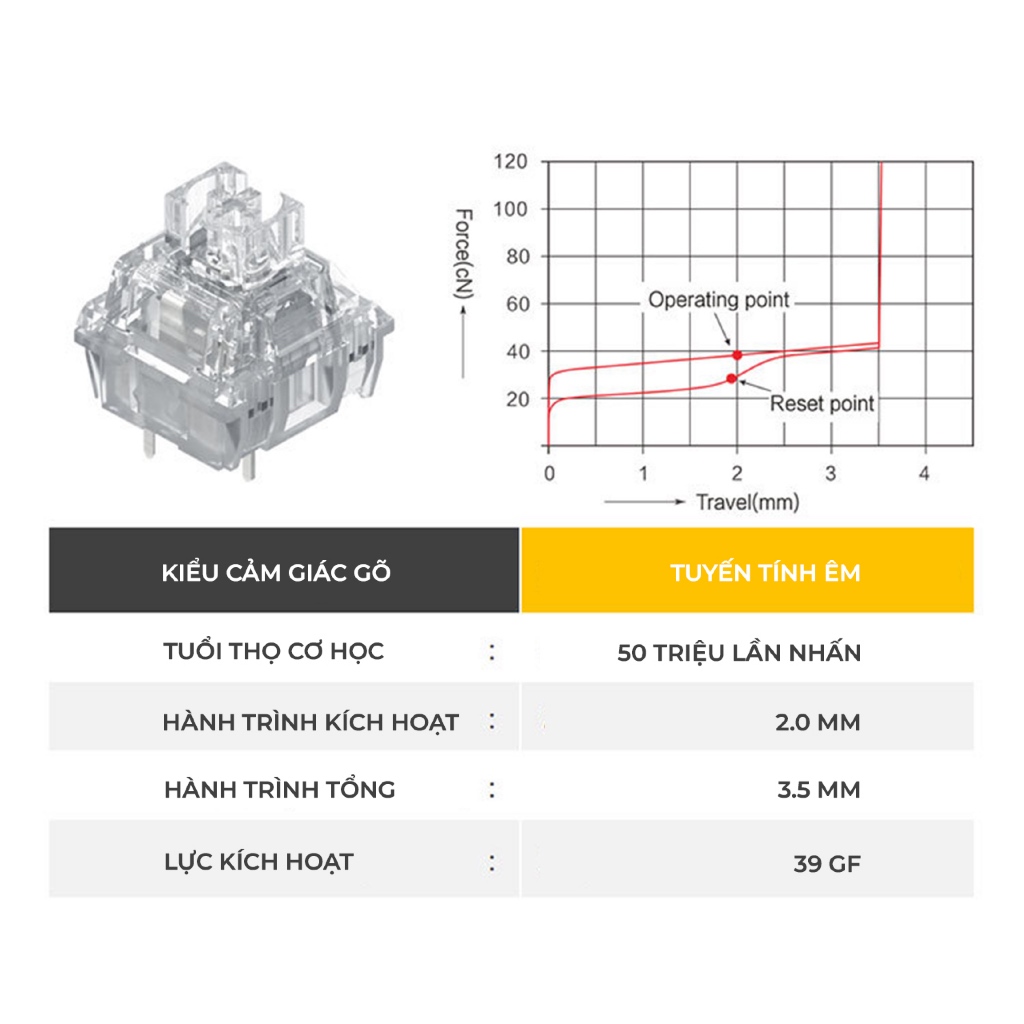 Switch TTC Frozen Silent V2 | Silent Linear | 39gf | 3-pin | Ice Clear RGB | Êm mượt gõ văn phòng | BigBuy360 - bigbuy360.vn
