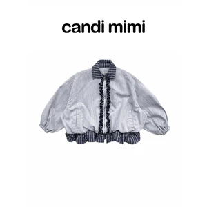 CANDI MIMI Áo Khoác Kẻ Khoá Kéo NL5550