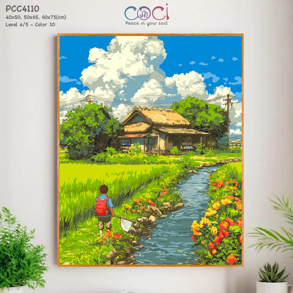 nh Tô Màu Theo Số Phong Cảnh Thiên Nhiên Làng Quê Tuổi Thơ Chữa Lành COCI Có Khung 40x50cm PCC4110