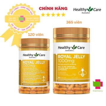 Sữa Ong Chúa Healthy Care Royal Jelly 1000mg, Úc (365 viên) làm đẹp da, cải thiện nội tiết, chống lão hóa