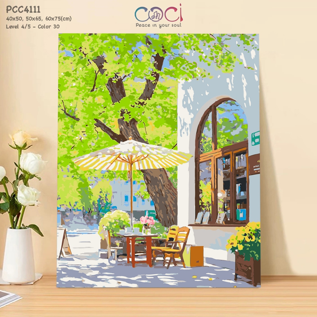 Tranh Tô Màu Số Hóa Phong Cảnh Góc Phố Mùa Hạ Chữa Lành COCI Có Khung Full Dụng Cụ PCC4111
