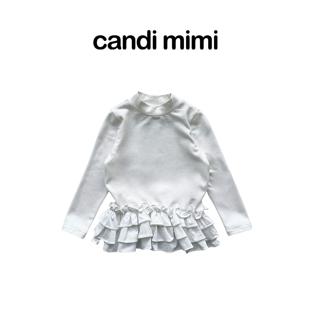 CANDI MIMI Áo Thun Trắng Gấu Kẻ Xoè Voan NL5750