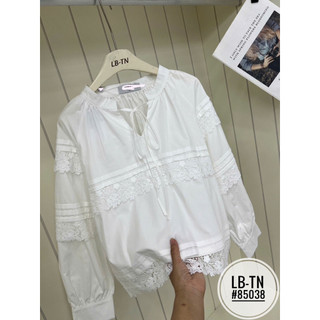 Áo sơ mi thô tay bồng li ngang pha ren hoa dáng babydoll #85038