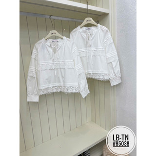 Áo sơ mi thô tay bồng li ngang pha ren hoa dáng babydoll #85038