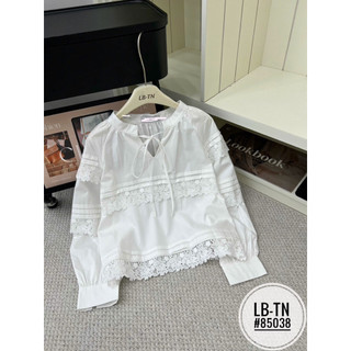 Áo sơ mi thô tay bồng li ngang pha ren hoa dáng babydoll #85038