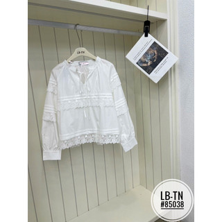 Áo sơ mi thô tay bồng li ngang pha ren hoa dáng babydoll #85038