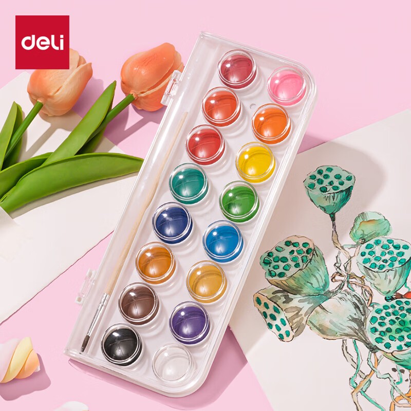 Bộ Màu Nước Deli HS312 – 16/36 Màu Solid, Tươi Đẹp, Dễ Hòa Tan, Dùng Học Sinh & Vẽ Chuyên Nghiệp
