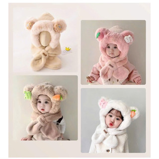 Mũ len lông cho bé trai bé gái mùa đông nón len cho trẻ em tai gấu trùm đầu kèm khăn quàng cổ cho bé 🌸 nhi.🌸
