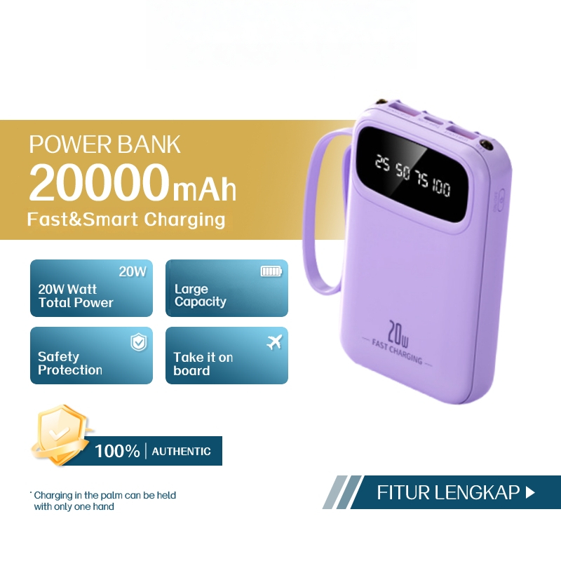(bán buôn) F5, 20000 mAh sạc kho báu, đi kèm với 4 dây sạc có thể tháo rời, sạc nhanh 25W.