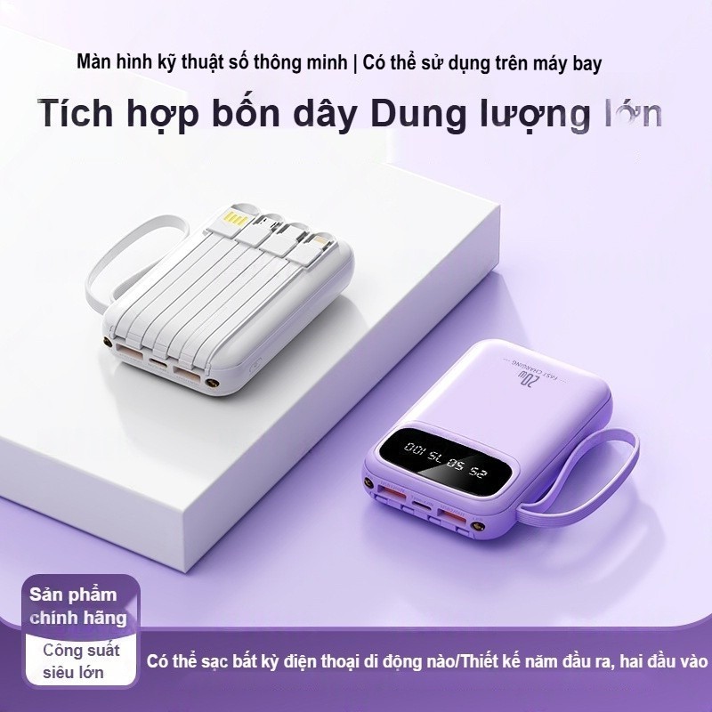 (bán buôn) F5, 20000 mAh sạc kho báu, đi kèm với 4 dây sạc có thể tháo rời, sạc nhanh 25W.