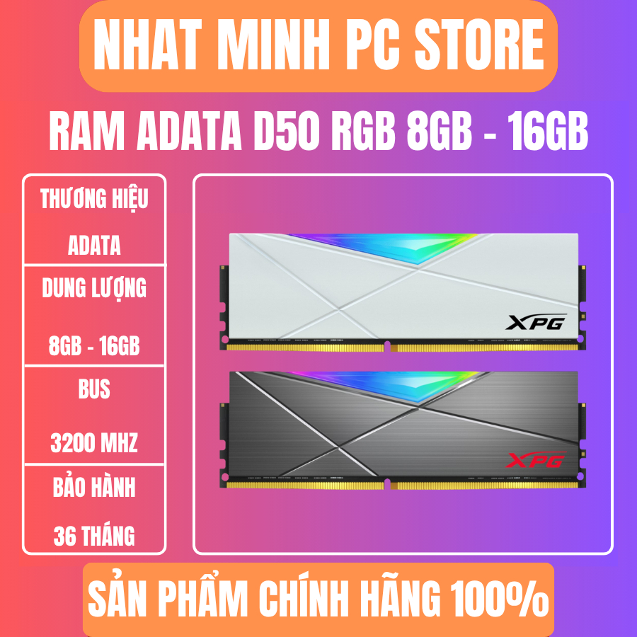 Ram Adata Spectrix D50 RGB 8GB - 16GB 3200 (GREY/WHITE) hàng chính hãng ...
