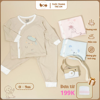 Đồ bộ sơ sinh dài tay cạp cao khuy cài chéo chất vải petit mềm mại cho bé từ 3-9kg