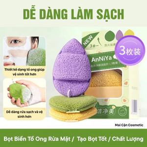 Miếng Bọt Biển Rửa Mặt Sâu Lỗ Chân Lông 3 Miếng Rửa Mặt Puff Mềm Mại Thân Thiện Với Da