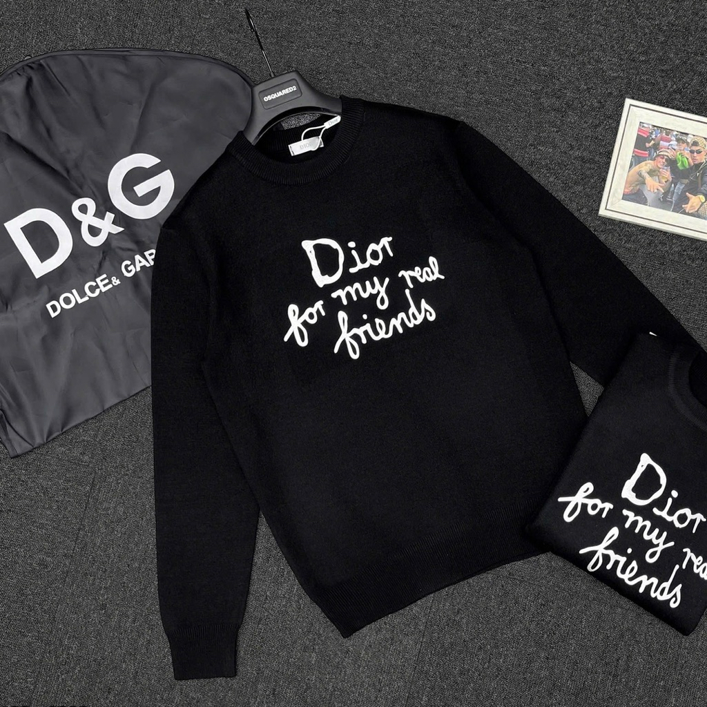 Áo sweater len dài tay nam nữ CD ngực in chữ nứt for my