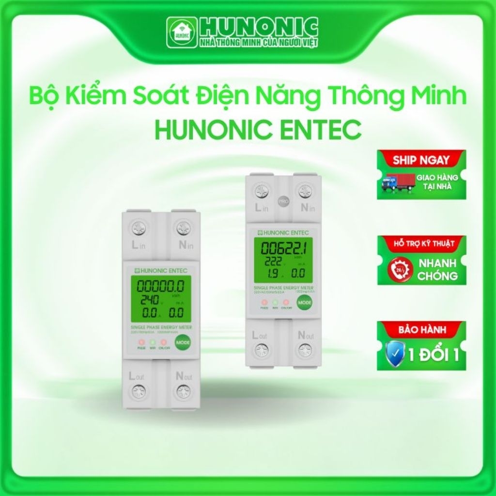 Công tơ điện tử thông minh - Đồng hồ điện tử - Đồng hồi điện thông minh HUNONIC ENTEC - Bảo hành 12 tháng