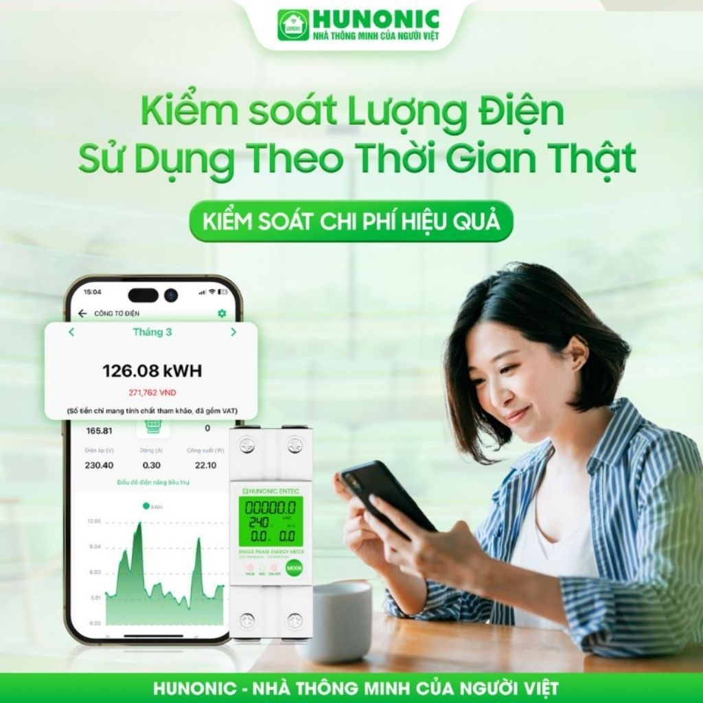 Công tơ điện tử thông minh - Đồng hồ điện tử - Đồng hồi điện thông minh HUNONIC ENTEC - Bảo hành 12 tháng