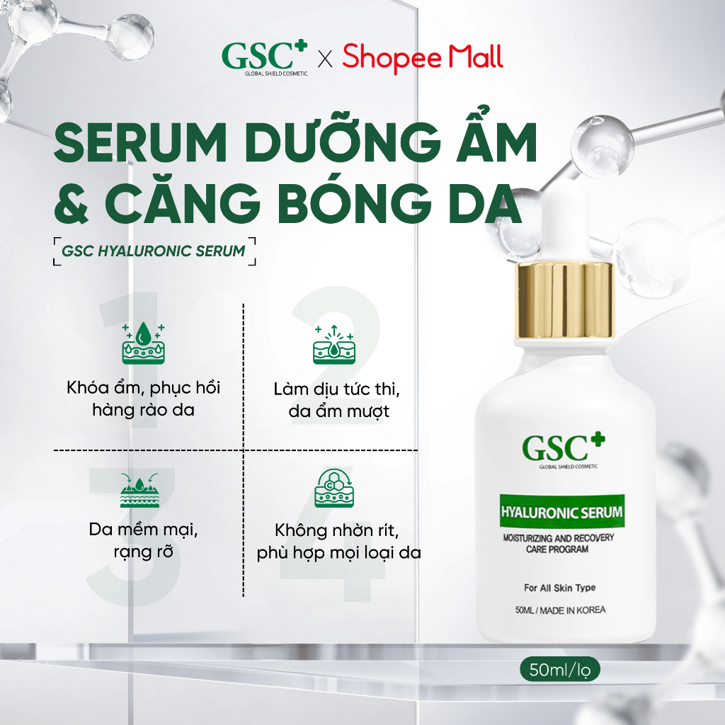 Serum Dưỡng Ẩm, Căng Bóng GSC Hyaluronic Serum 50ml – Serum Căng Bóng Da, Dưỡng Ẩm Chuyên Sâu - GC023A