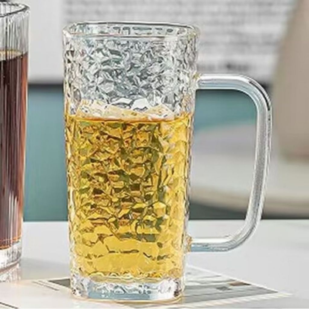 LY THUỶ TINH VUÔNG CÓ QUAI NẮP, ỐNG HÚT 300ML - Cốc Uống Trà Chanh, Trà Sữa Cà Phê Tiện Lợi, Thiết Kế Sang Trọng #