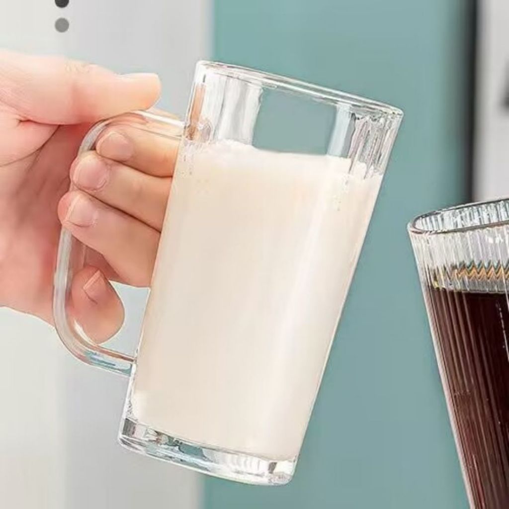 LY THUỶ TINH VUÔNG CÓ QUAI NẮP, ỐNG HÚT 300ML - Cốc Uống Trà Chanh, Trà Sữa Cà Phê Tiện Lợi, Thiết Kế Sang Trọng #