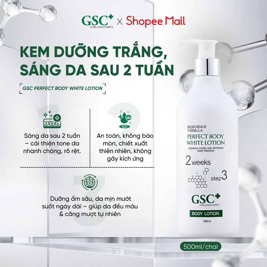 Kem Dưỡng Trắng Body GSC Perfect Body White Lotion 500ml – Kem Dưỡng Làm  Sáng Da Sau 2 Tuần, An Toàn Không Bào Mòn | Shopee Việt Nam