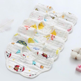 Yếm cánh hoa gạc bông 6 lớp xoay 360 độ có nút bấm cho bé kích thước 28x28cm