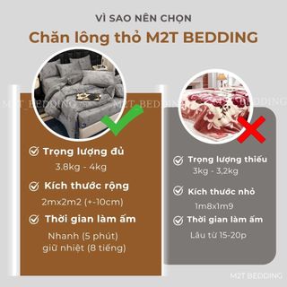 Chăn lông thỏ M2T BEDDING cao cấp kích thước 2mx2m2 nặng 4kg - chăn mùa đông sang trọng, cao cấp