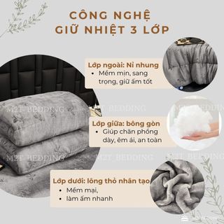 Chăn lông thỏ M2T BEDDING cao cấp kích thước 2mx2m2 nặng 4kg - chăn mùa đông sang trọng, cao cấp