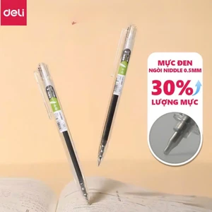 Bút Gel Bấm Deli S05 0.5mm Mực Nhanh Khô, Viết Trơn Tru, Êm Tay, Dành Cho Học Sinh & Văn Phòng