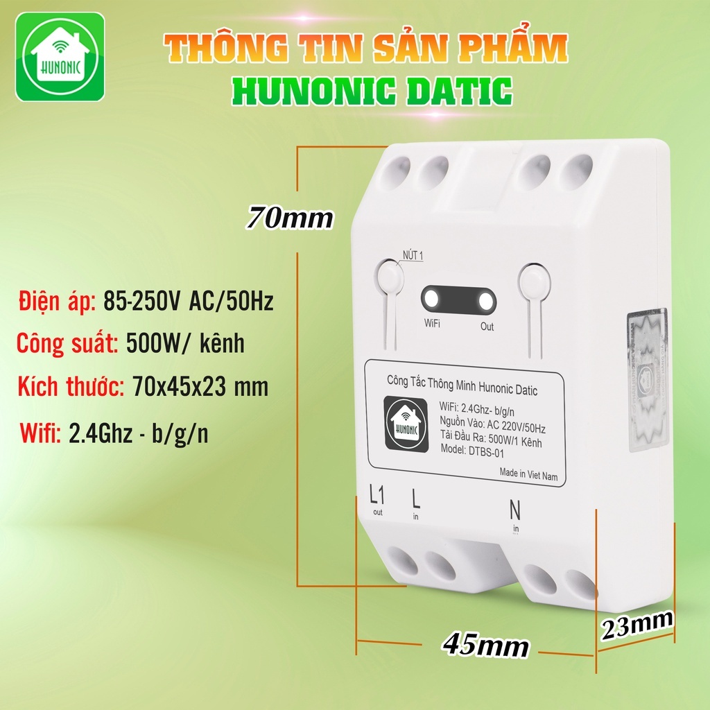 Công Tắc Thông Minh Wifi Hunonic Datic Basic - CÔNG TẮC Điều Khiển Thiết Bị Từ Xa Qua Điện Thoại