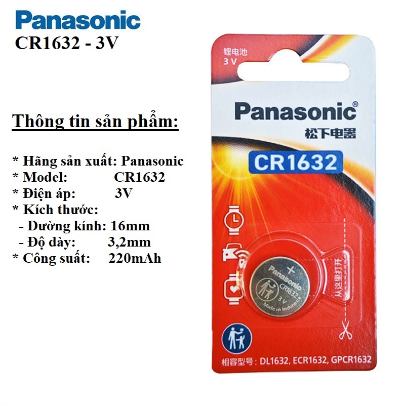 Pin CR1632 Panasonic Dòng Cao Cấp Vỉ 1 Viên Dùng Cho Cảm Biến Áp Suất ...