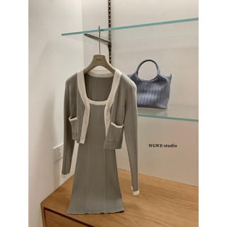 𝐏𝐡𝐢𝐞𝐧 | (Sẵn Ship) W7715 Set Len Váy Body 3 Lỗ Áo Khoác Croptop Viền Trắng