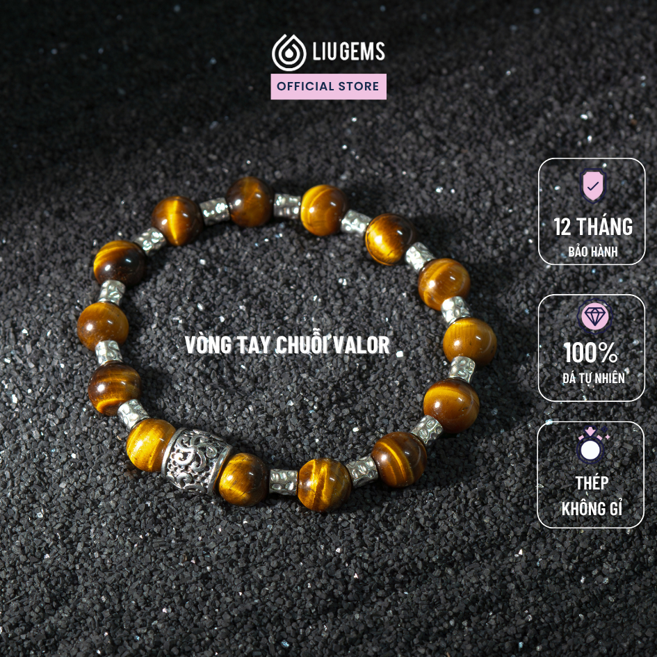 Vòng Tay Chuỗi Hạt 14 Viên Đá Tự Nhiên 8Ly Liugems Valor Mix Charm Thép Không Gỉ Cao Cấp VTDTR03