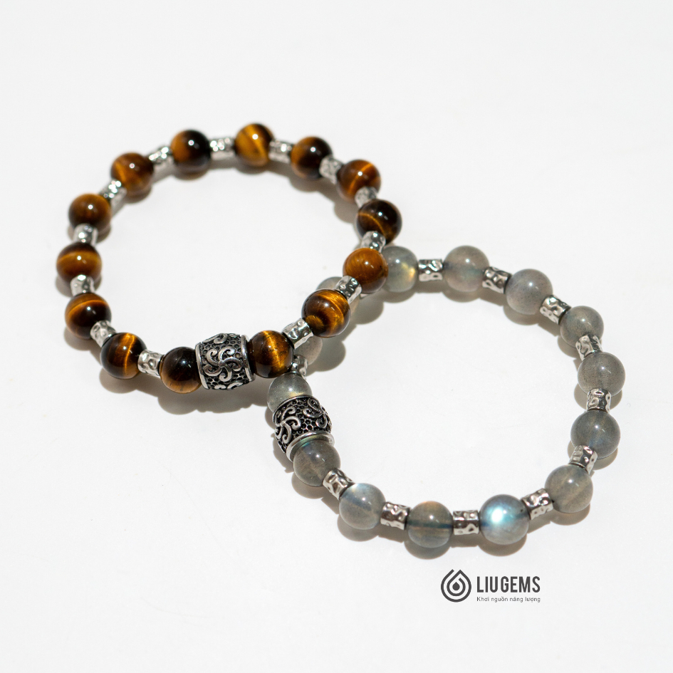 Vòng Tay Chuỗi Hạt 14 Viên Đá Tự Nhiên 8Ly Liugems Valor Mix Charm Thép Không Gỉ Cao Cấp VTDTR03